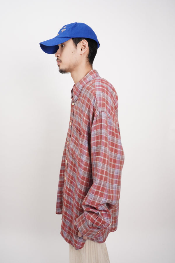 "ORVIS" -Check Pattern Linen L/S Shirts-