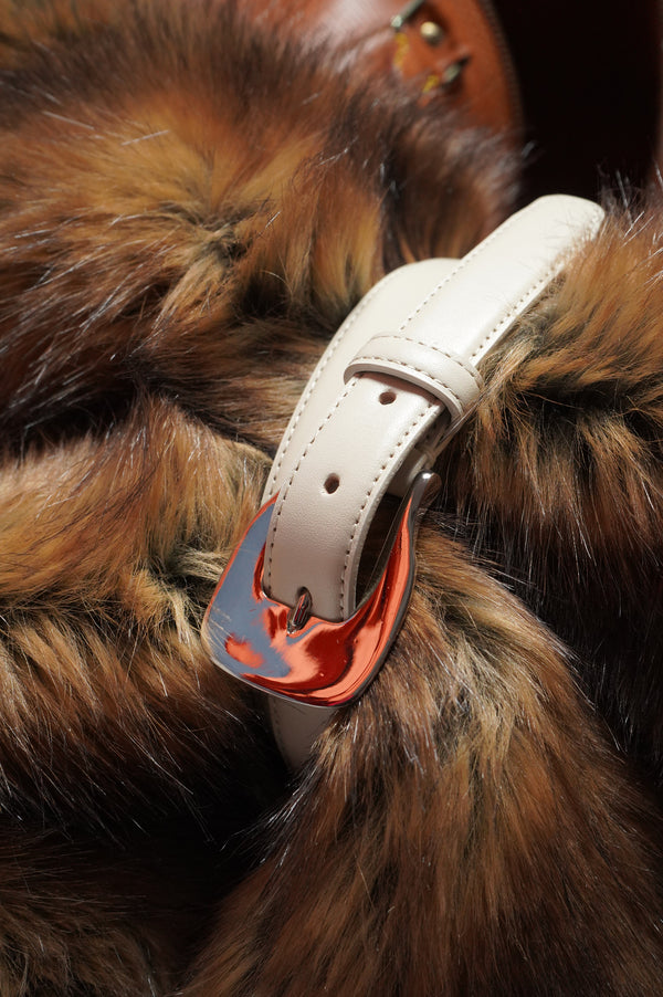 -WESTERN BUCKLE LEATHER BELT- [OFF-WHITE]