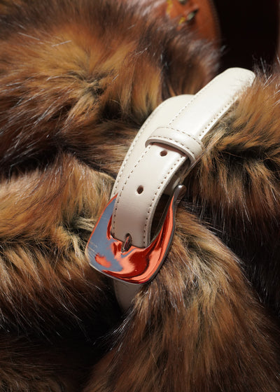 -WESTERN BUCKLE LEATHER BELT- [OFF-WHITE]