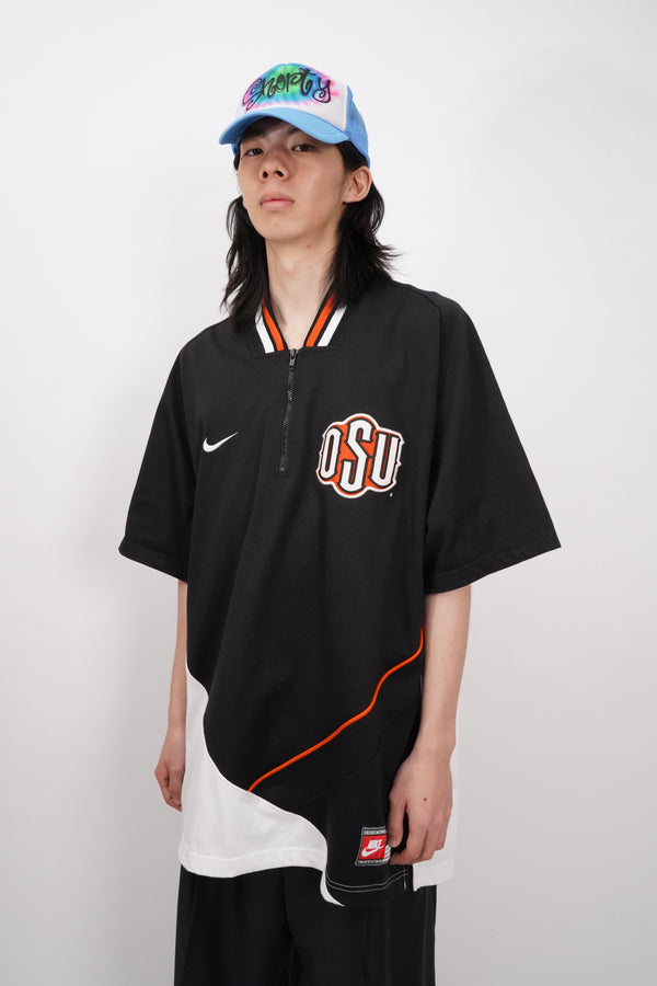 "NIKE" -"OSU" Logo Embroidery Half Zip Jersey Pullover-