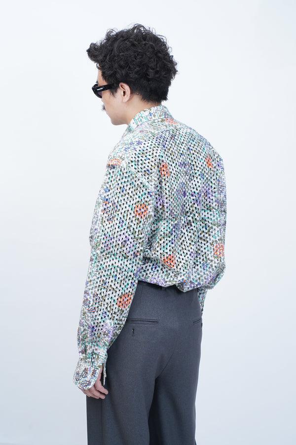 -CUT WORK DIGITAL PRINT SHIRT-