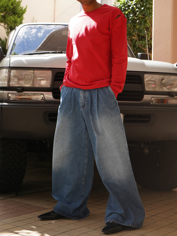 -PLEATED JEANS WOVEN-