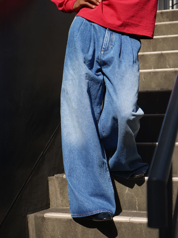 -PLEATED JEANS WOVEN-