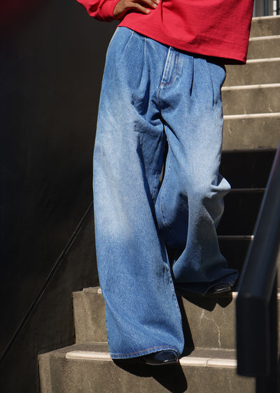 -PLEATED JEANS WOVEN-