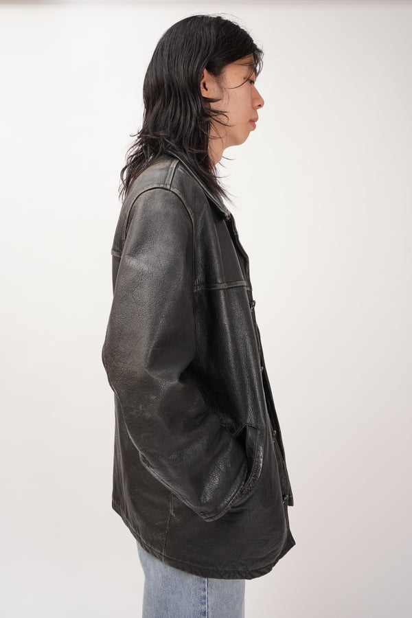 "J.CREW" -Leather Car Coat-