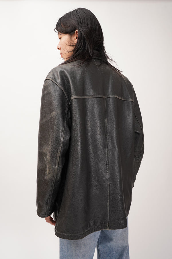 "J.CREW" -Leather Car Coat-