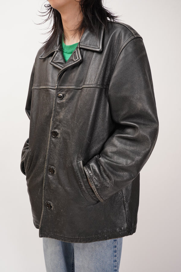 "J.CREW" -Leather Car Coat-