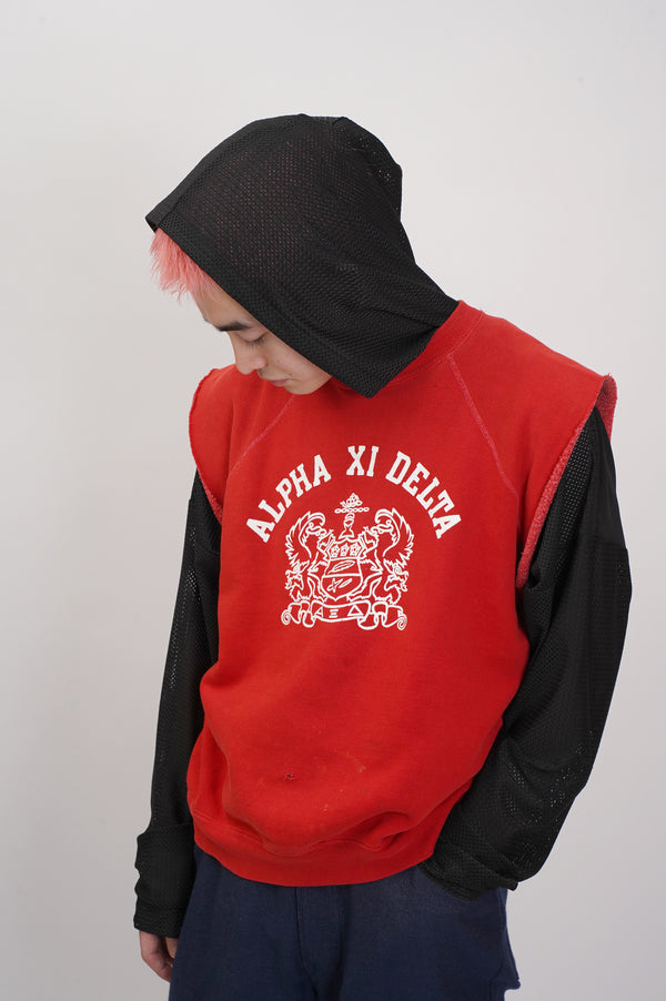 60's "TOWN CRAFT" -"ALPHA XI DELTA" Printed Raglan Cut Off Sweat-