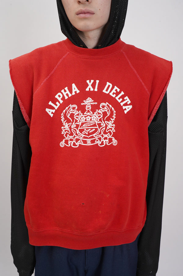60's "TOWN CRAFT" -"ALPHA XI DELTA" Printed Raglan Cut Off Sweat-