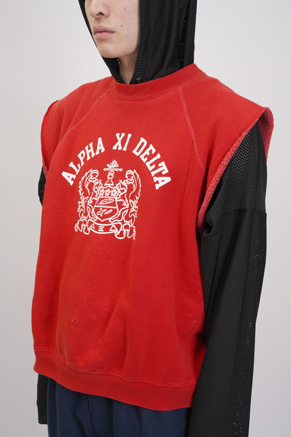 60's "TOWN CRAFT" -"ALPHA XI DELTA" Printed Raglan Cut Off Sweat-