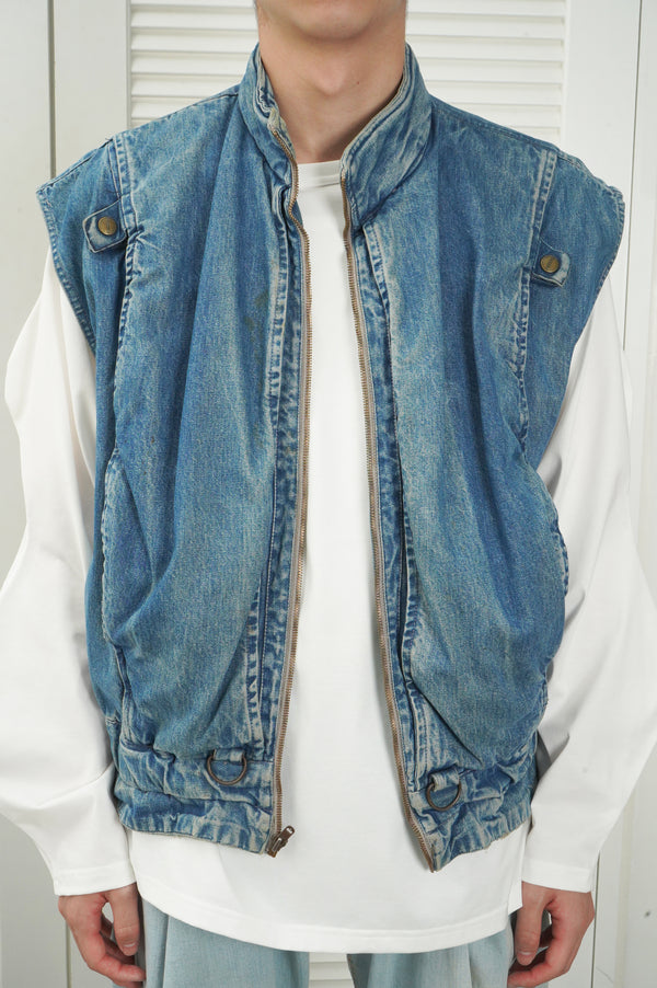 90'S "MARITHE FRANCOIS GIRBAUD" -3D Pocket Design Denim Vest-