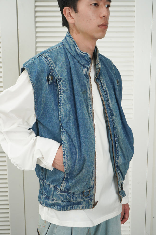 90'S "MARITHE FRANCOIS GIRBAUD" -3D Pocket Design Denim Vest-