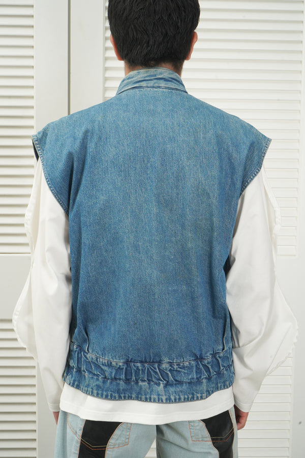 90'S "MARITHE FRANCOIS GIRBAUD" -3D Pocket Design Denim Vest-