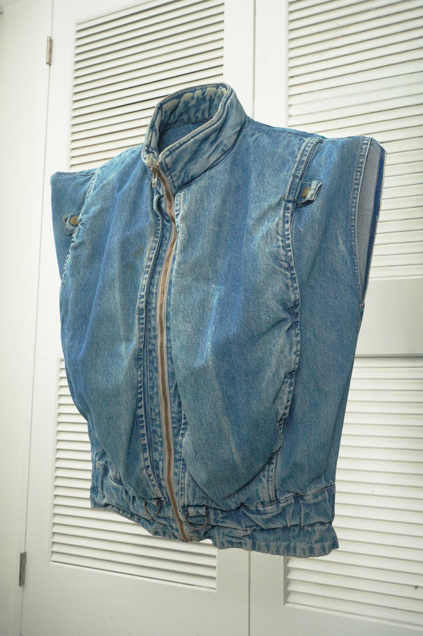 90'S "MARITHE FRANCOIS GIRBAUD" -3D Pocket Design Denim Vest-