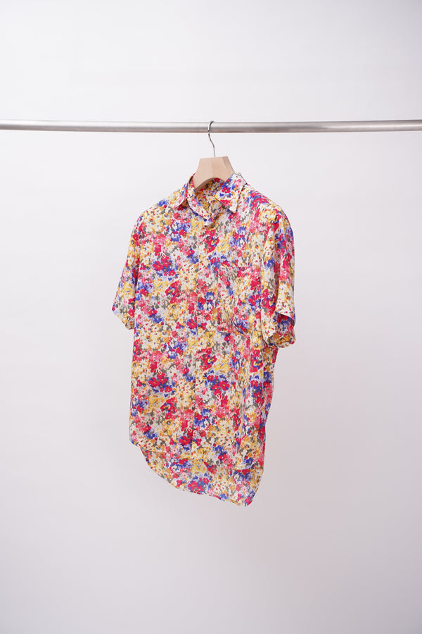 90's "GUESS" -Polyester Flower Pattern S/S Shirt-