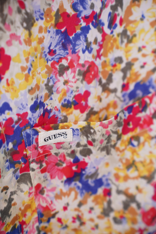 90's "GUESS" -Polyester Flower Pattern S/S Shirt-