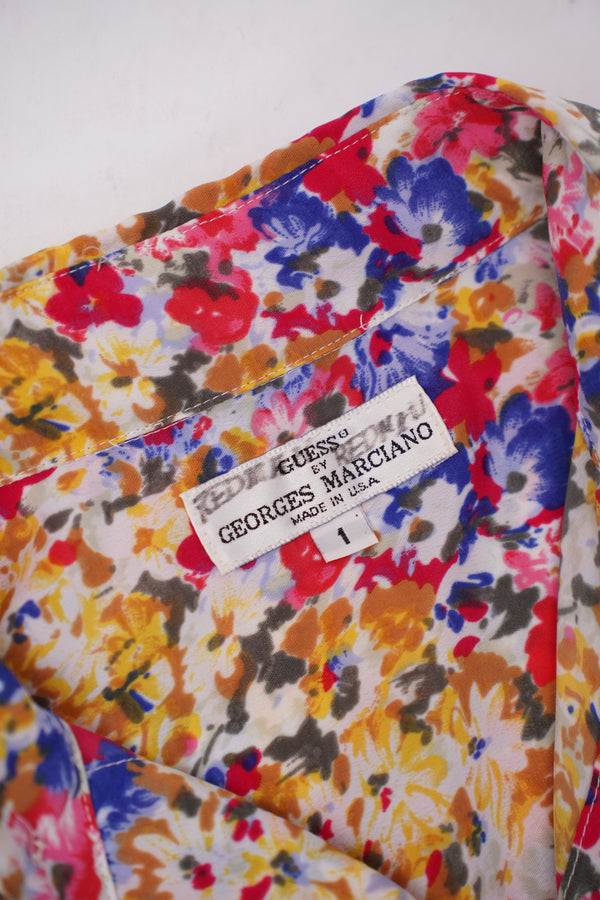 90's "GUESS" -Polyester Flower Pattern S/S Shirt-