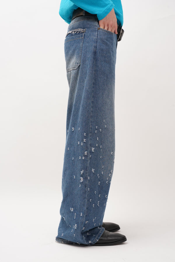 "Unknown" -"Pretty Damaged Denim Baggy Pants-