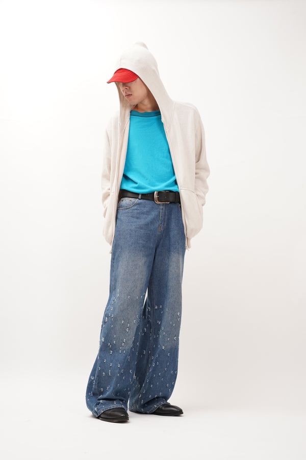 "Unknown" -"Pretty Damaged Denim Baggy Pants-