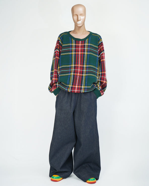 90's "GAP" -Check Cotton C/N Knit Sweater-
