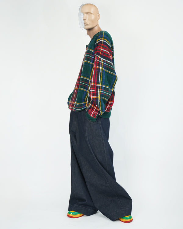 90's "GAP" -Check Cotton C/N Knit Sweater-