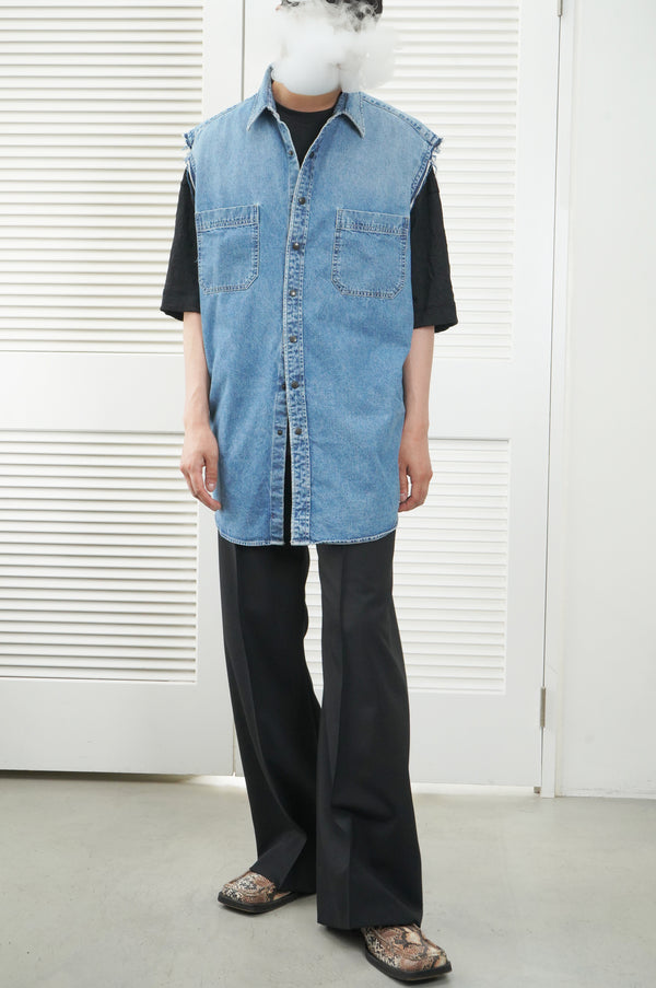 19ss "BALENCIAGA" -Cutoff Denim No Sleeve Shirt-