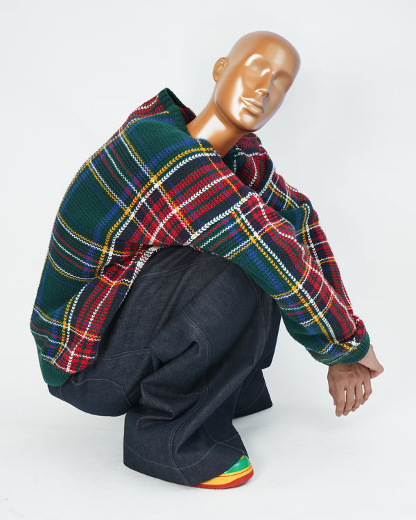 90's "GAP" -Check Cotton C/N Knit Sweater-