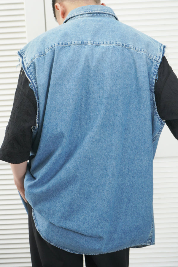 19ss "BALENCIAGA" -Cutoff Denim No Sleeve Shirt-