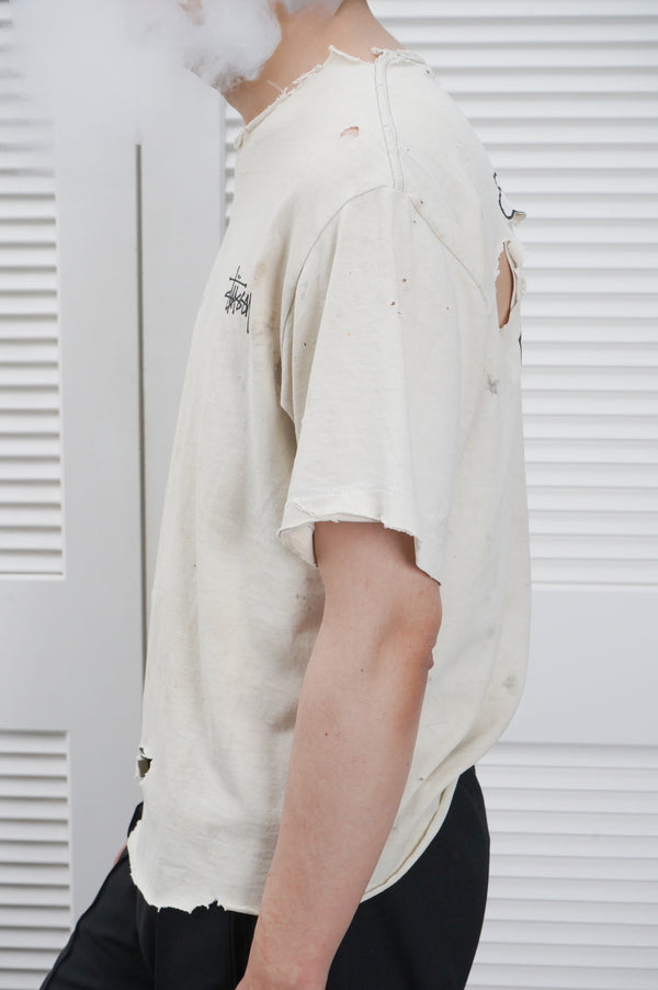 90's "STUSSY" -Logo Printed S/S Tee (damaged)-