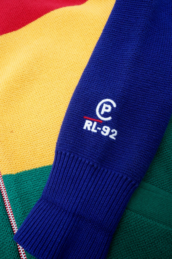 90's "RALPH LAUREN" -Multi Border Zip-up Cotton Knit Sweater-