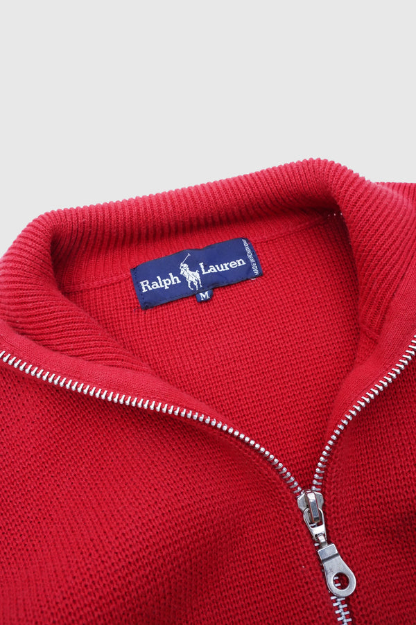 90's "RALPH LAUREN" -Multi Border Zip-up Cotton Knit Sweater-