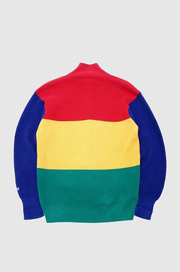 90's "RALPH LAUREN" -Multi Border Zip-up Cotton Knit Sweater-