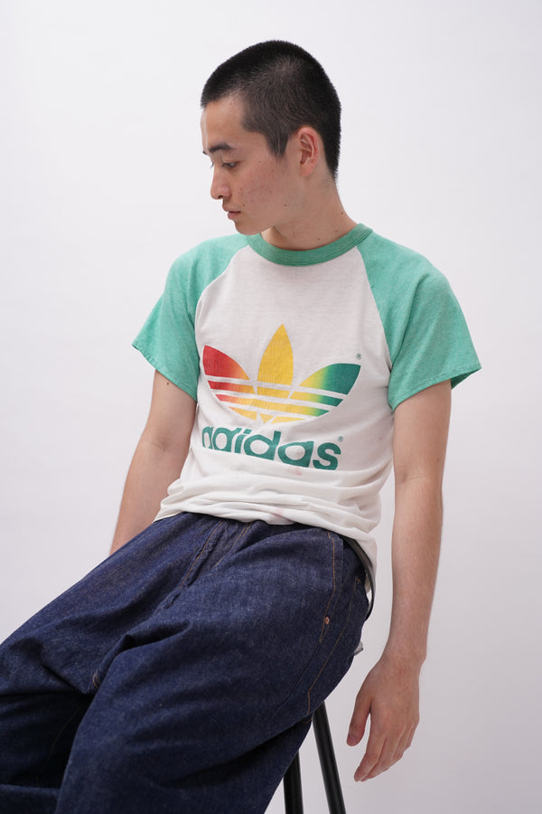 80's "adidas" -Cotton/Poly Ringer Tee-