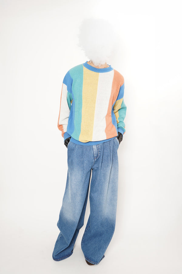 "SAKS FIFTH AVENUE" -SILK/COTTON Multi Color Stripe Knit Sweater-