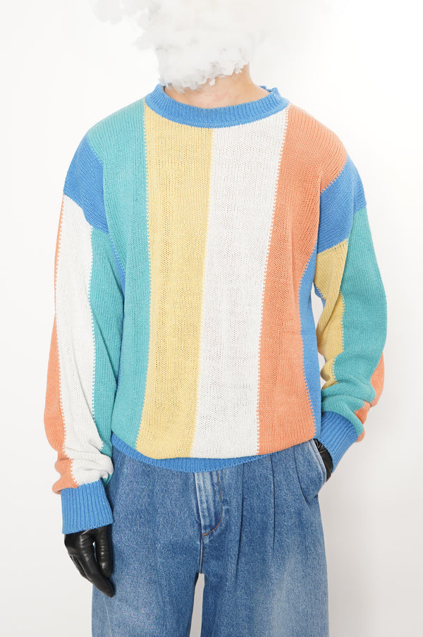 "SAKS FIFTH AVENUE" -SILK/COTTON Multi Color Stripe Knit Sweater-