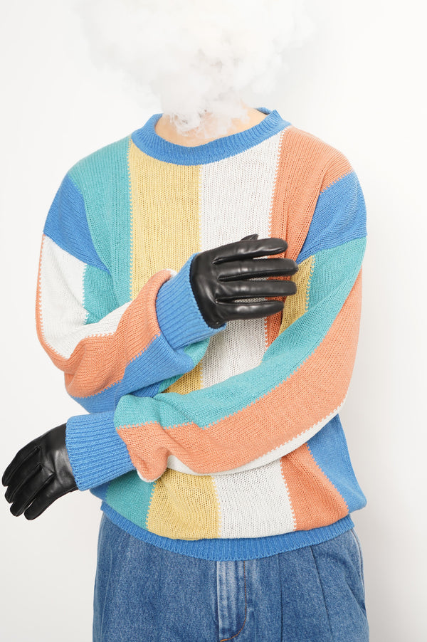 "SAKS FIFTH AVENUE" -SILK/COTTON Multi Color Stripe Knit Sweater-