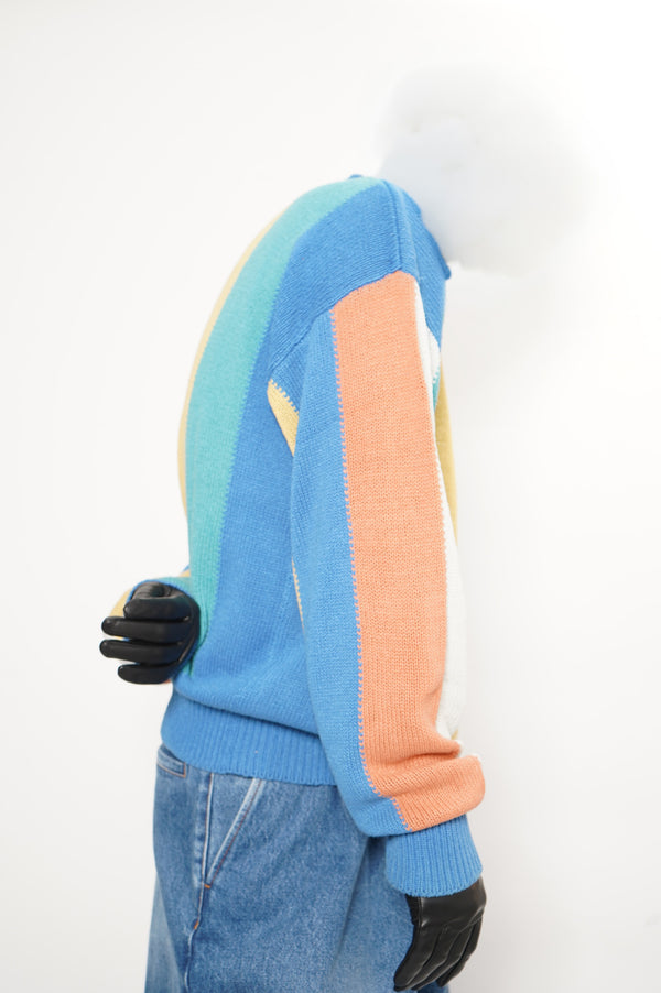 "SAKS FIFTH AVENUE" -SILK/COTTON Multi Color Stripe Knit Sweater-