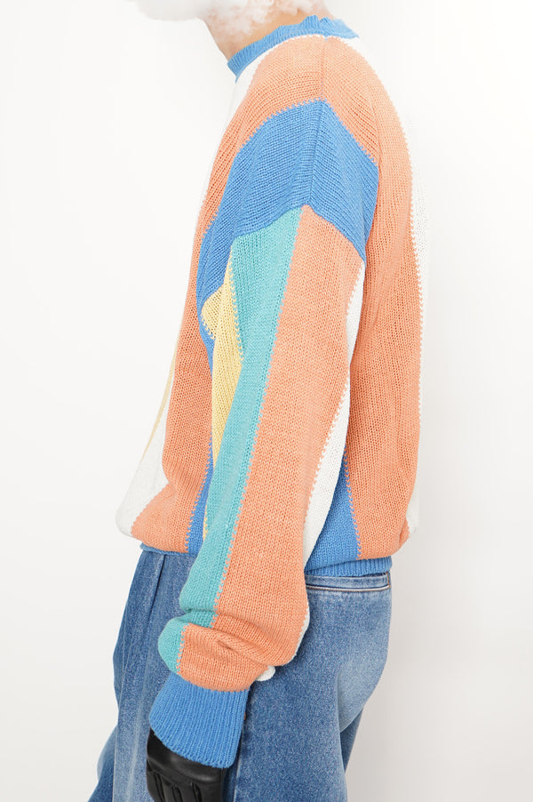 "SAKS FIFTH AVENUE" -SILK/COTTON Multi Color Stripe Knit Sweater-