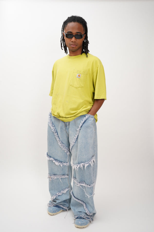 "Unknown" -Fringe Designed Baggy Denim Pants-