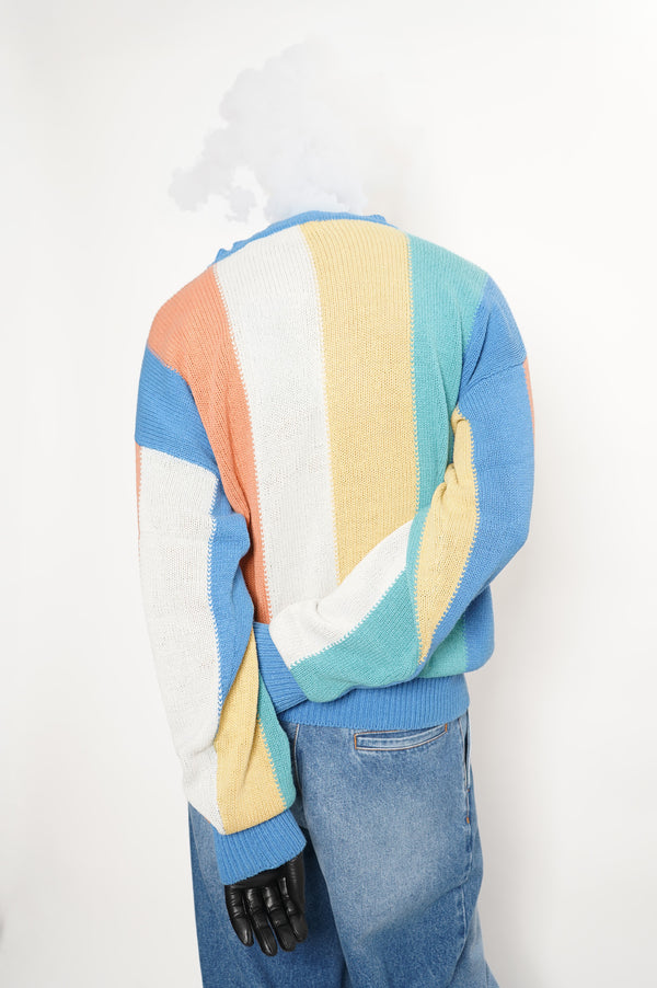 "SAKS FIFTH AVENUE" -SILK/COTTON Multi Color Stripe Knit Sweater-