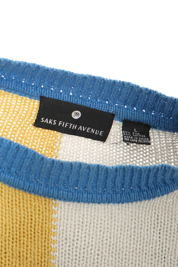 "SAKS FIFTH AVENUE" -SILK/COTTON Multi Color Stripe Knit Sweater-