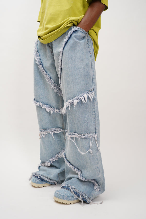 "Unknown" -Fringe Designed Baggy Denim Pants-