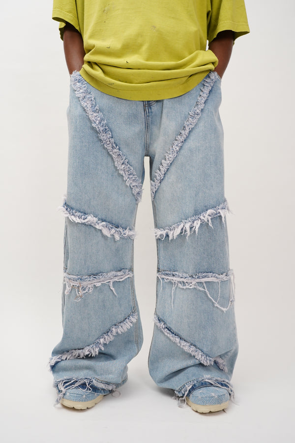 "Unknown" -Fringe Designed Baggy Denim Pants-