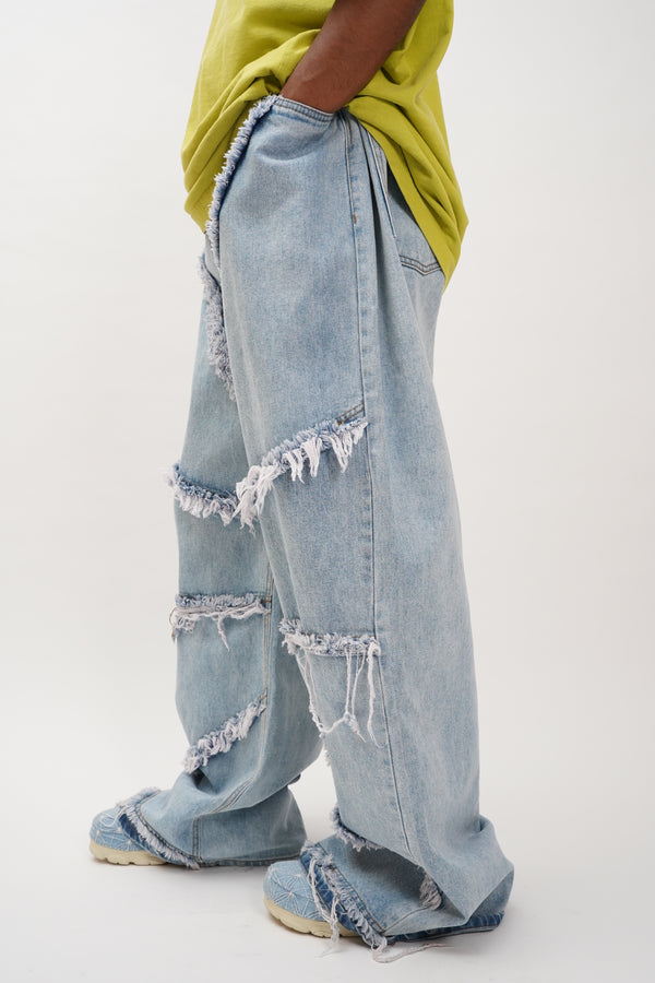 "Unknown" -Fringe Designed Baggy Denim Pants-