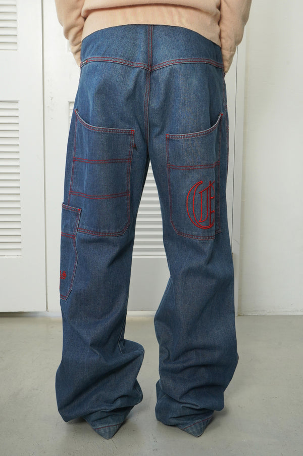 "OVERZEAS STREETWEAR" -Multi Pocket Baggy Denim Pants-