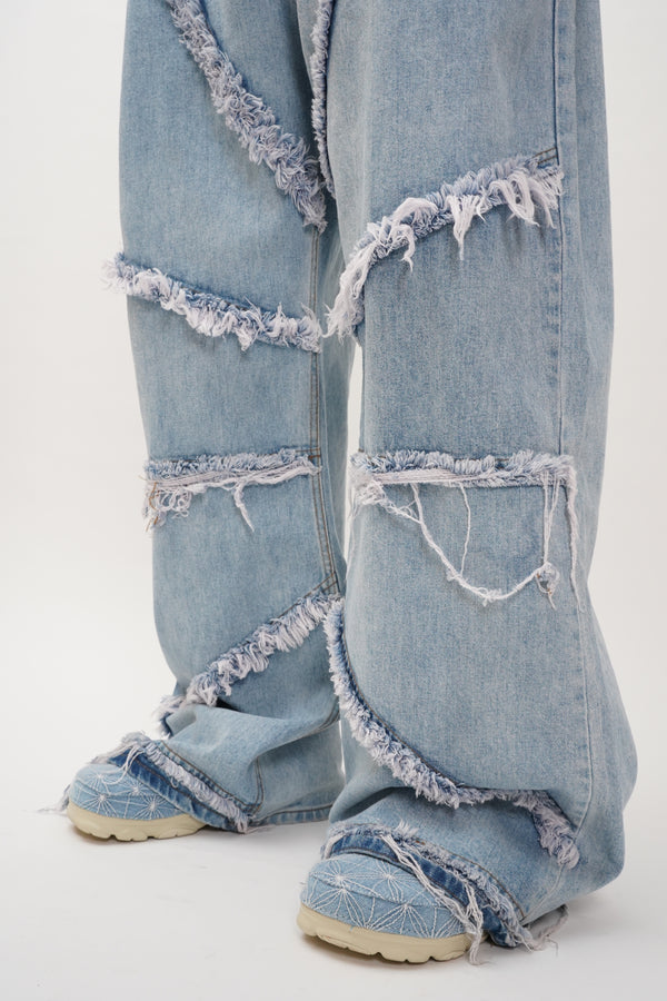 "Unknown" -Fringe Designed Baggy Denim Pants-