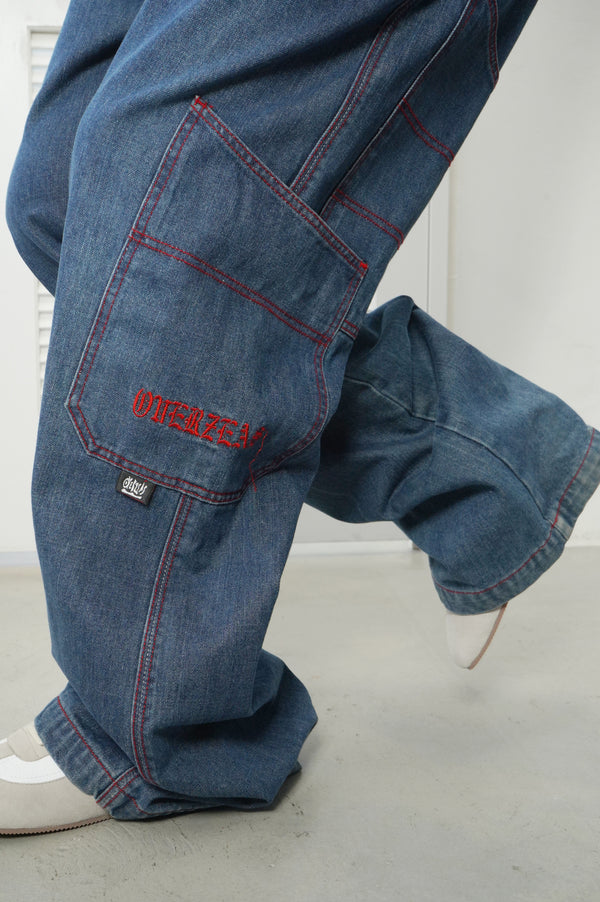 "OVERZEAS STREETWEAR" -Multi Pocket Baggy Denim Pants-