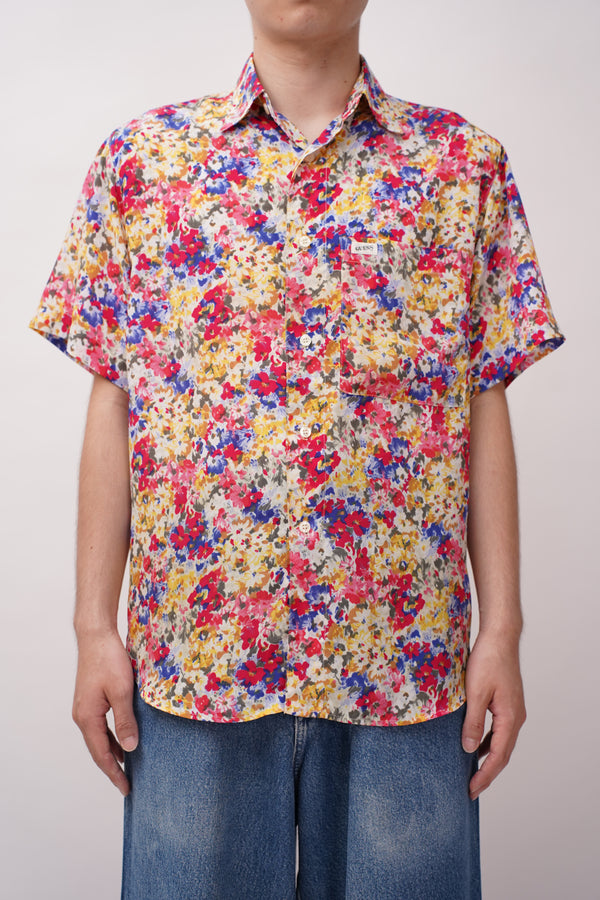 90's "GUESS" -Polyester Flower Pattern S/S Shirt-