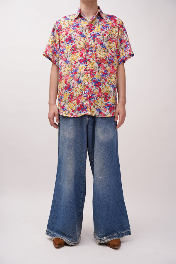 90's "GUESS" -Polyester Flower Pattern S/S Shirt-