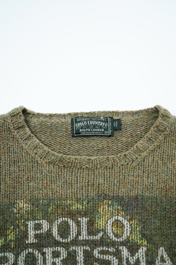80-90’s "POLO COUNTRY RALPH LAUREN" -Printed Crew Neck Wool Knit Sweater-